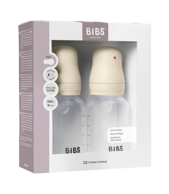 Bibs Baby PP Biberon Set (Silikon U&ccedil;) (150 ml) // Ivory (2 Adet)