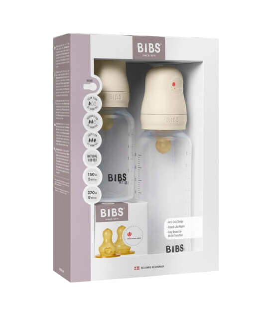 Bibs Baby PP Biberon Set (Kauçuk Uç) (150ml + 270 ml) // Ivory (2 Adet)
