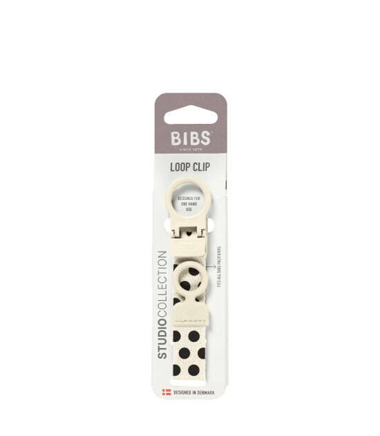 Bibs Loop Clip Emzik Askısı // Polka Dots - Ivory / Black