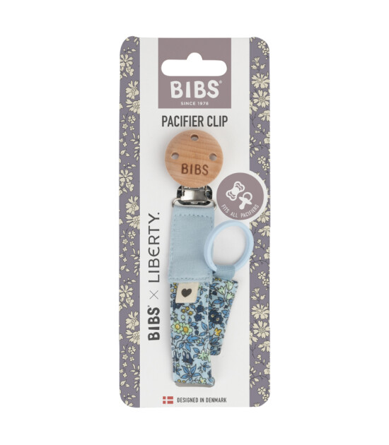 BIBS x Liberty Pacifier Clip Emzik Askısı // Chamomile Lawn Baby Blue