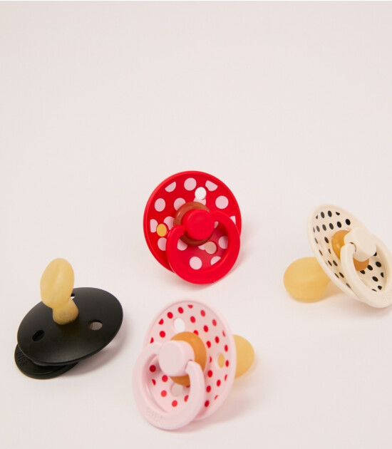 Bibs Colour Kau&ccedil;uk Damaklı Emzik // Polka Dots - Candy Apple / Blossom