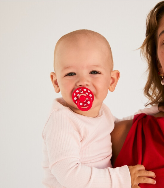 Bibs Studio Kau&ccedil;uk Emzik // Polka Dots - Candy Apple / Blossom