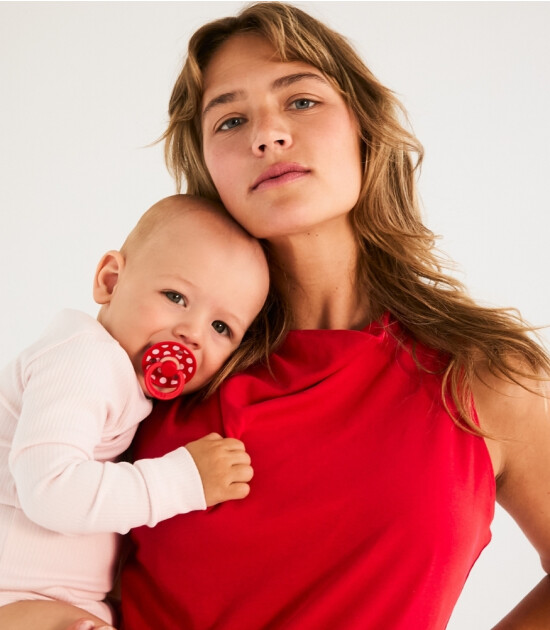 Bibs Studio Kau&ccedil;uk Emzik // Polka Dots - Candy Apple / Blossom