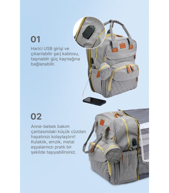 Boule De Petite Çok Fonksiyonlu Gri Anne-Bebek Bakım Çantası