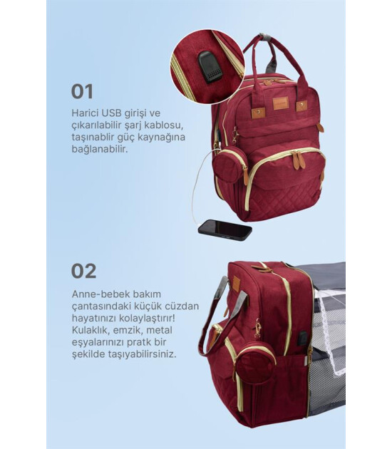 Boule De Petite Çok Fonksiyonlu Bordo Anne-Bebek Bakım Çantası