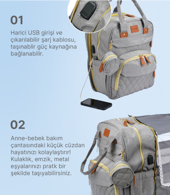 Boule De Petite Çok Fonksiyonlu Gri Anne-Bebek Bakım Çantası