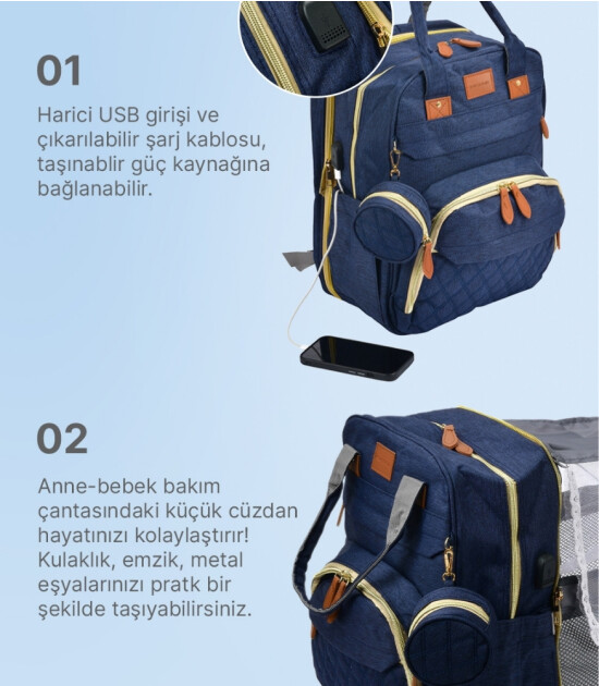 Boule De Petite Çok Fonksiyonlu Lacivert Anne-Bebek Bakım Çantası