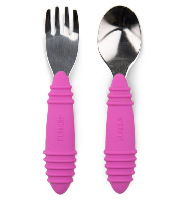 Bumkins Paslanmaz &Ccedil;elik &Ccedil;atal Kaşık Set // Fuchsia