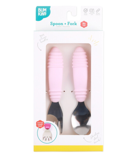 Bumkins Paslanmaz Çelik Çatal Kaşık Set // Pink