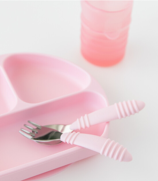 Bumkins Paslanmaz Çelik Çatal Kaşık Set // Pink