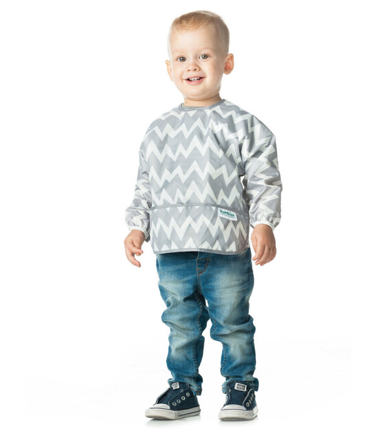 Bumkins Sleeved Bib Uzun Kollu Önlük // Grey Chevron