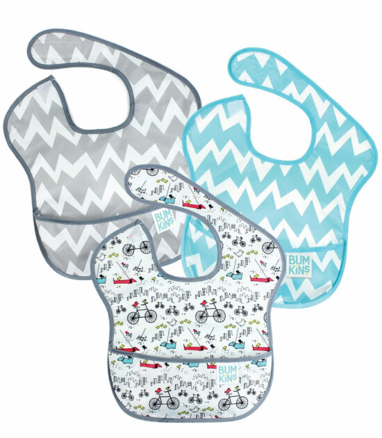 Bumkins SuperBib Önlük Set (3 Adet) // Urban Bird - Gray Chevron - Blue Chevron