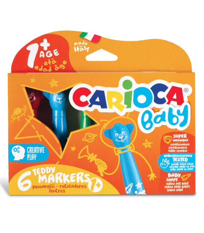 Carioca Teddy Jumbo Bebek Süper Yıkanabilir Keçeli Boya Kalemi (6 Renk)
