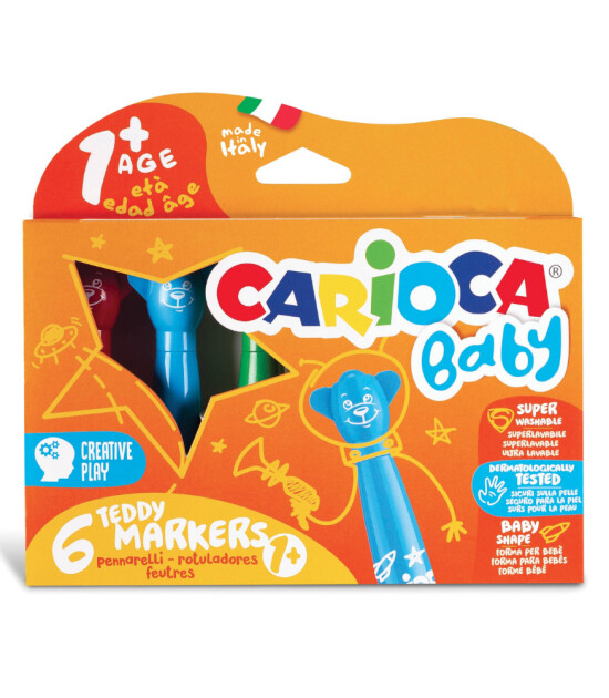 Carioca Teddy Jumbo Bebek Süper Yıkanabilir Keçeli Boya Kalemi (6 Renk)