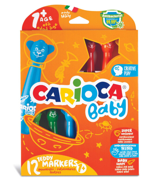 Carioca Teddy Jumbo Bebek Süper Yıkanabilir Keçeli Boya Kalemi (12 Renk)