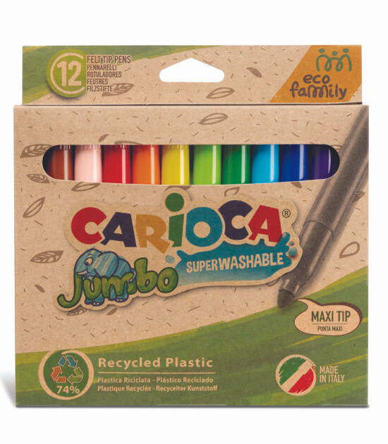 Carioca Ecofamily Jumbo Süper Yıkanabilir Keçeli Boya Kalemi (12 Renk)