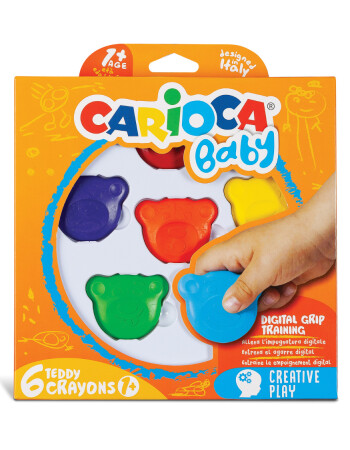 Carioca Teddy Şekilli Elleri Kirletmeyen Mum Boya Kalemi (6 Renk)