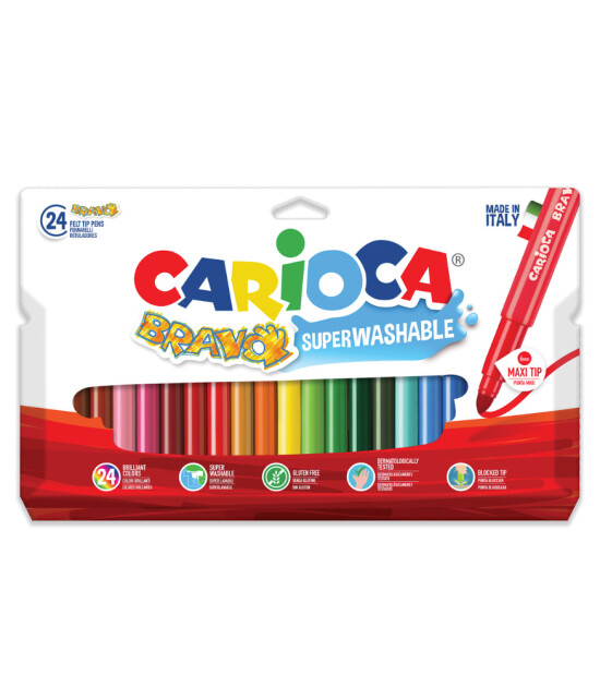 Carioca Bravo Süper Yıkanabilir Kalın Uçlu Keçeli Boya Kalemi (24 Renk)