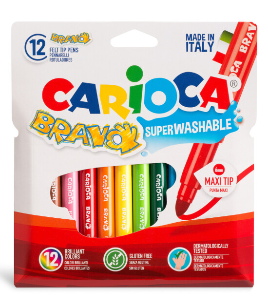 Carioca Bravo Süper Yıkanabilir Kalın Uçlu Keçeli Boya Kalemi (12 Renk)