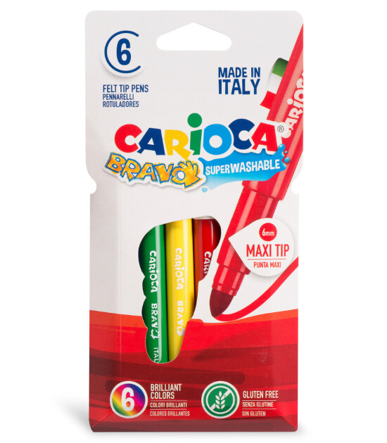 Carioca Bravo Süper Yıkanabilir Kalın Uçlu Keçeli Boya Kalemi (6 Renk)