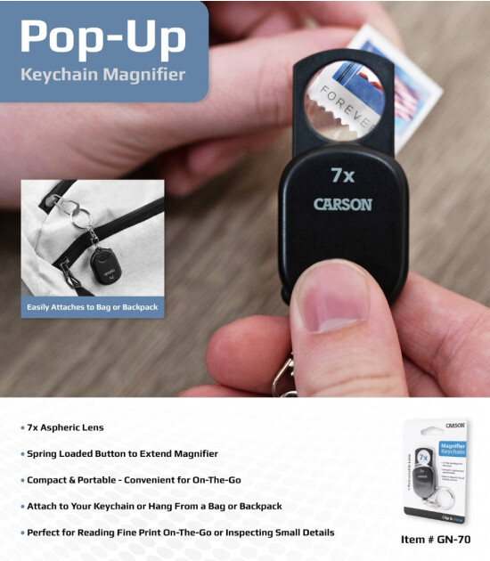 Carson Pop-Up Bas Çıkar Büyüteç Anahtalık (7X)