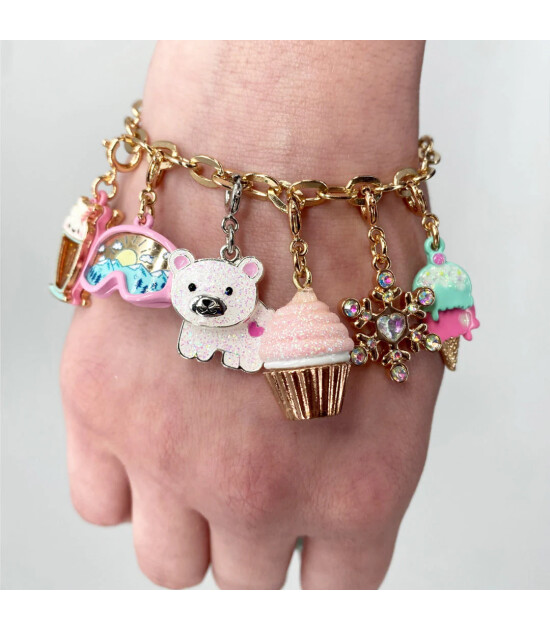 Charm It! Kolye & Bileklik Charm // Gold Pink Glitter Cupcake