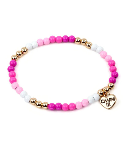 Charm It! Kolye & Bileklik Charm // Gold Pink Stretch Bead Bracelet