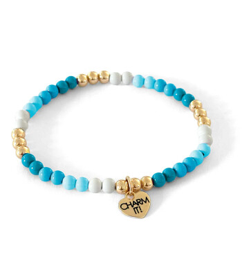 Charm It! Boncuk Bileklik // Gold Aqua Stretch Bead Bracelet