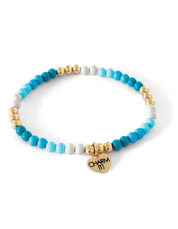 Charm It! Boncuk Bileklik // Gold Aqua Stretch Bead Bracelet