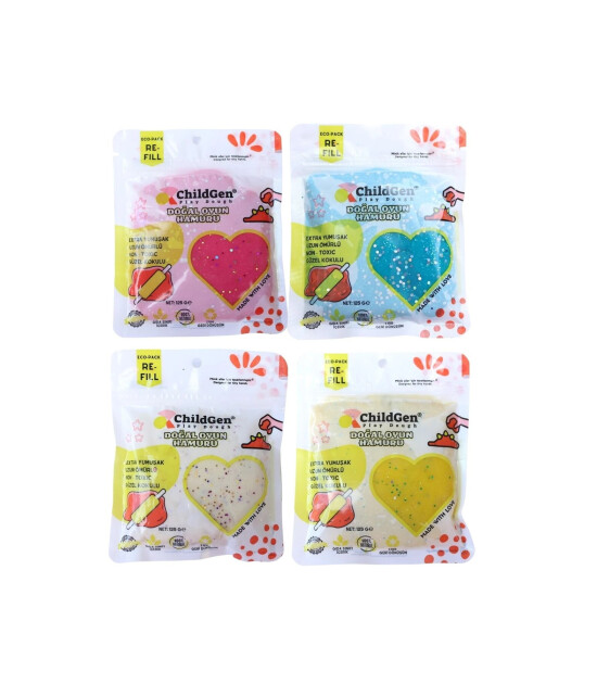 ChildGen Doğal Oyun Hamuru Refill Set (4 Adet) // Glitter