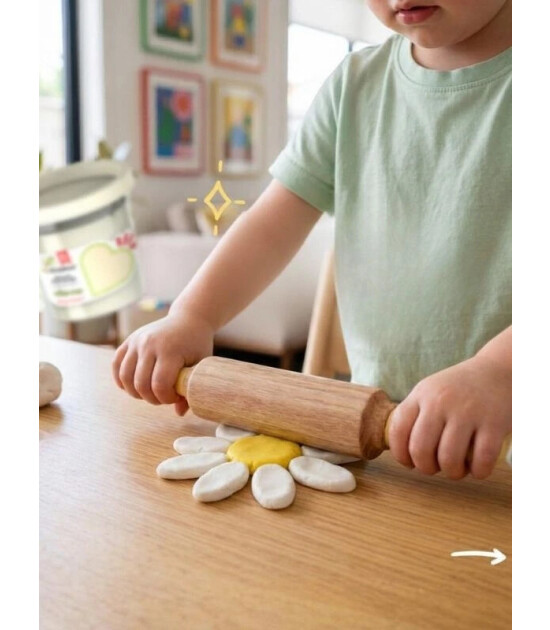 ChildGen Doğal Oyun Hamur ve Aktivite Ahşap Merdane // Pastel Sarı