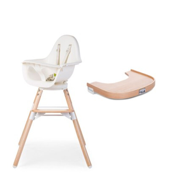 Childhome Evolu 180° Mama Sandalyesi + Naturel tepsi // Naturel & Beyaz
