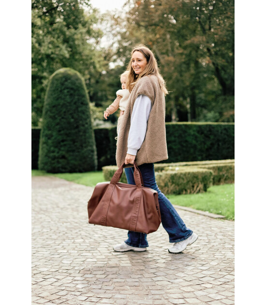 Childhome Mommy Bag Çanta, Signature Vegan Deri Koyu Kahve