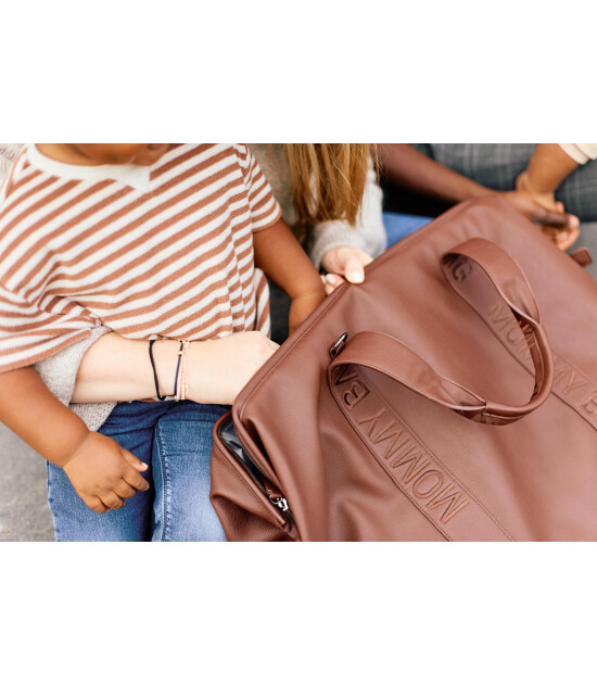 Childhome Mommy Bag Çanta, Signature Vegan Deri Koyu Kahve