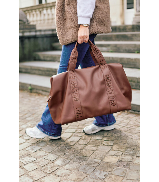 Childhome Mommy Bag Çanta, Signature Vegan Deri Koyu Kahve
