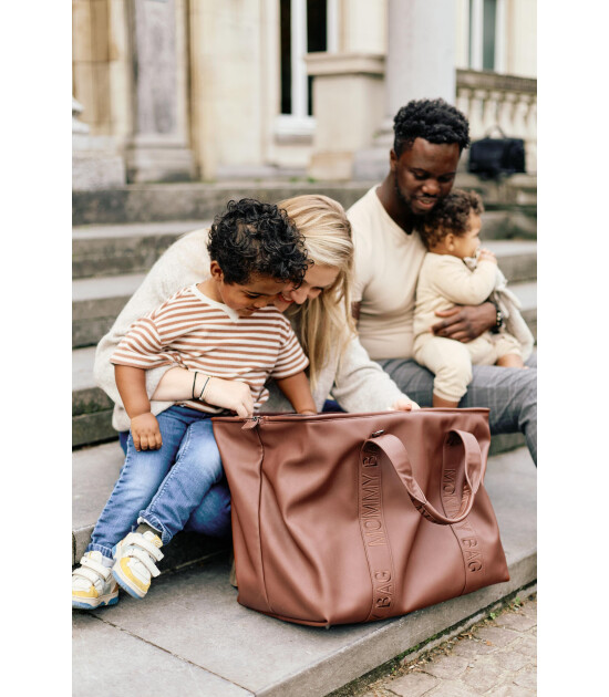 Childhome Mommy Bag Çanta, Signature Vegan Deri Koyu Kahve