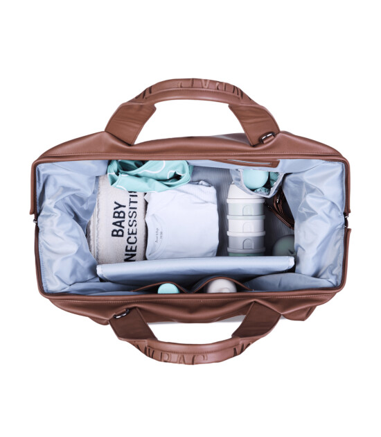 Childhome Mommy Bag Çanta, Signature Vegan Deri Koyu Kahve