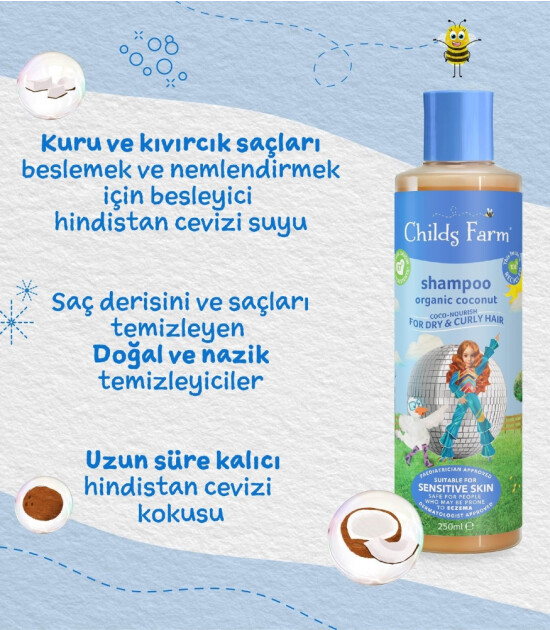 Childs Farm Kuru ve Kıvırcık Sa&ccedil;lar i&ccedil;in Hindistancevizi Şampuan