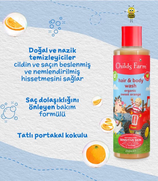 Childs Farm Organik Tatlı Portakal Özlü Çocuk Saç ve Vücut Şampuan