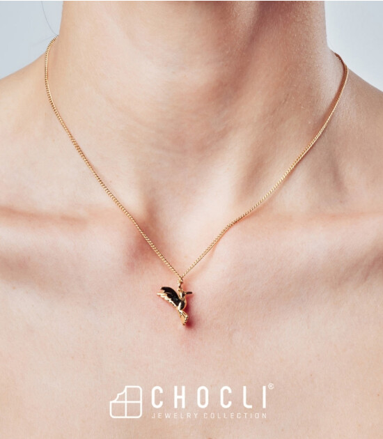 Chocli Altın Kaplama Kolye (18 Ayar) // Humming Bird