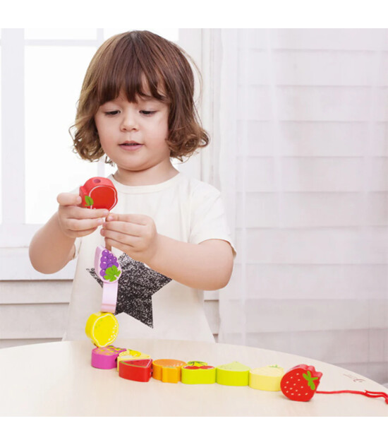 Classic World Ahşap Boncuk Dizme Oyunu - Meyveler