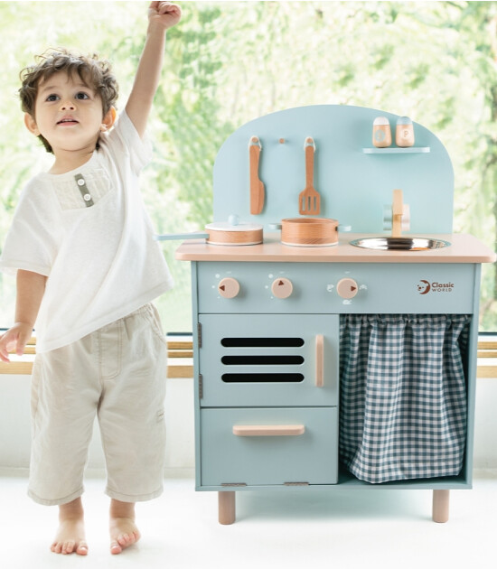 Classic World Ahşap Mavi Retro Mutfak