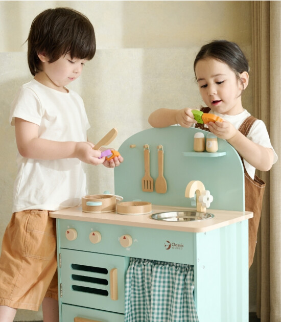 Classic World Ahşap Mavi Retro Mutfak