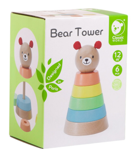 Classic World Ahşap Dizme Oyuncağı // Bear Tower