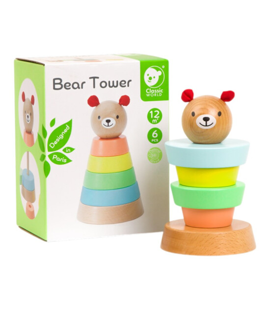 Classic World Ahşap Dizme Oyuncağı // Bear Tower