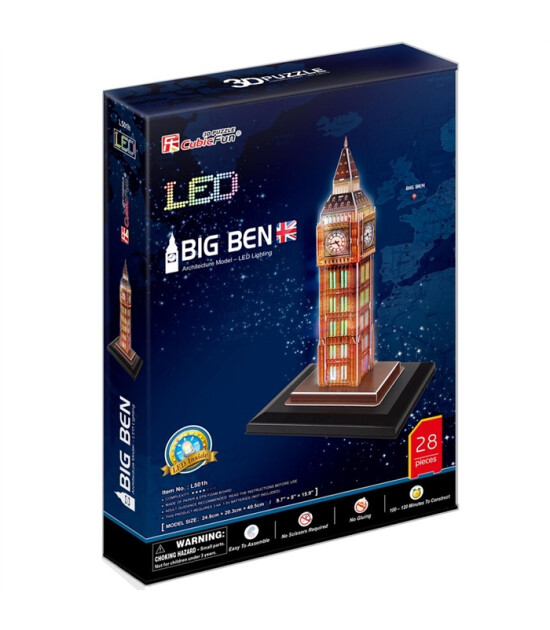 Cubic Fun 3D Puzzle Led Işıklı // Big Ben Saat Kulesi (28 Par&ccedil;a)