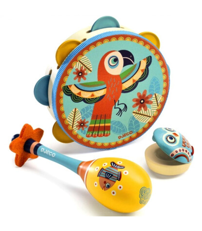Djeco 3 'lü Müzik Aletleri Set // Tambourine & Maracas & Castanet