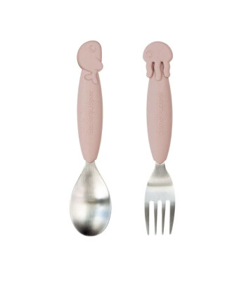 Done by Deer Paslanmaz Çelik Çatal Kaşık Seti // Sea Friends - Pembe