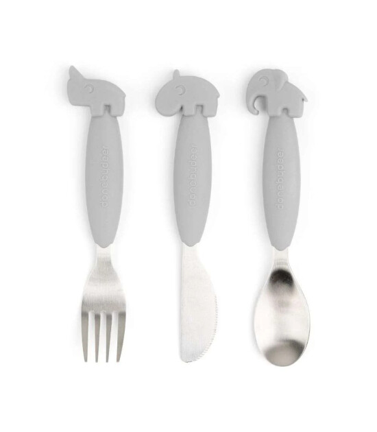 Done by Deer Paslanmaz &Ccedil;elik &Ccedil;atal Kaşık Bı&ccedil;ak Seti // Deer Friends - Gri