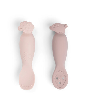 Done By Deer - Tiny Farm - 2'li Silikon Alıştırma ve P&uuml;re Kaşık Seti - Pembe